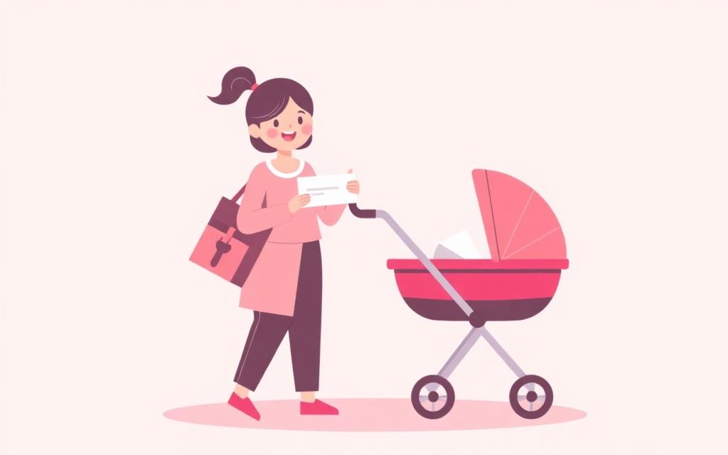 Mutter mit Kinderwagen und Gutschein
